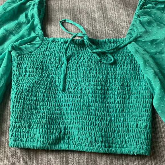 BOG Collective Green Textured Puff Sleeve Blouse Extra Small - Picture 4 of 9